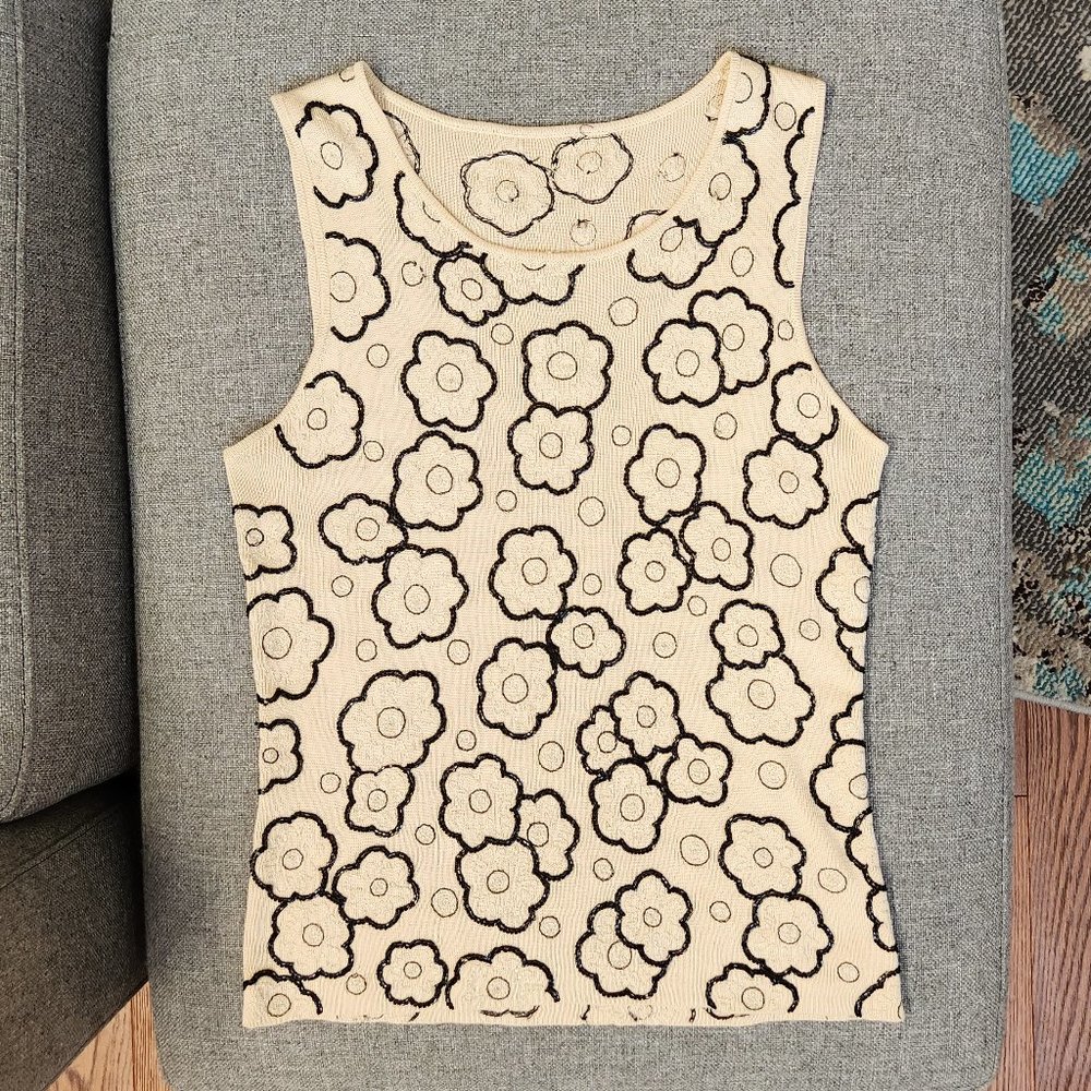Elegant hand beaded, gold threads, flower design, stretchy top